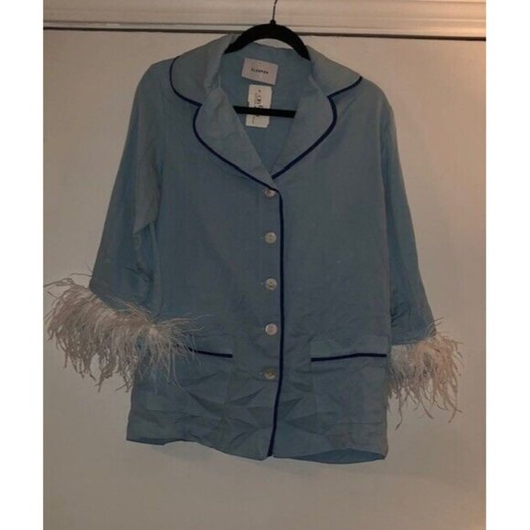 NWT $320 SLEEPER CORNFLOWER BLUE OSTRICH TRIM PARTY PAJAMA SET SIZE XS SOLD OUT! - Picture 9 of 14